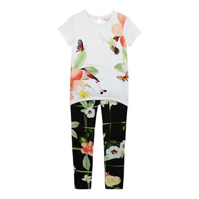 Girls' off white floral print floral print t-shirt and legging set